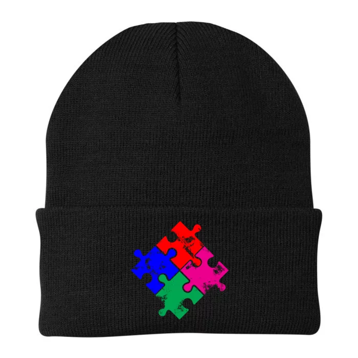 Autism Awareness Distressed Puzzle Pieces Knit Cap Winter Beanie