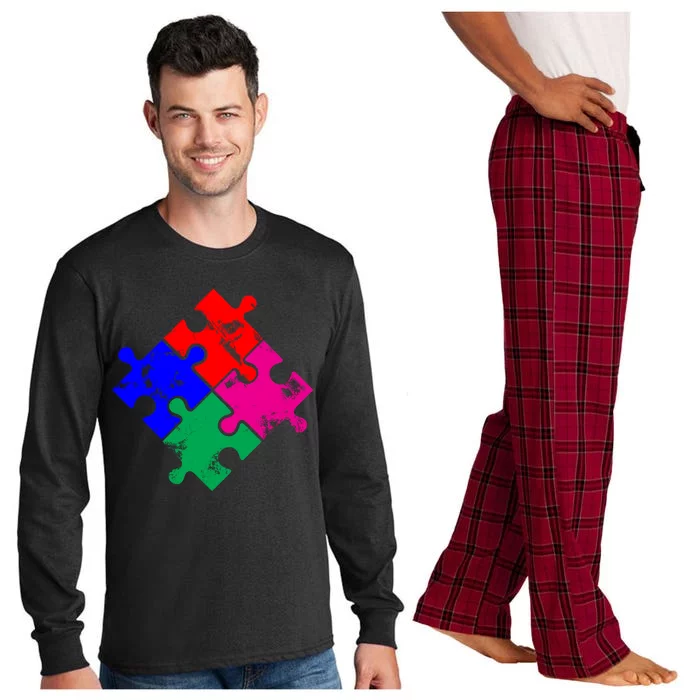 Autism Awareness Distressed Puzzle Pieces Long Sleeve Pajama Set