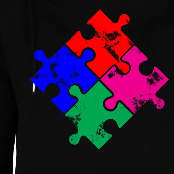 Autism Awareness Distressed Puzzle Pieces Womens Funnel Neck Pullover Hood