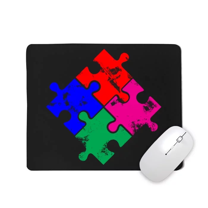 Autism Awareness Distressed Puzzle Pieces Mousepad