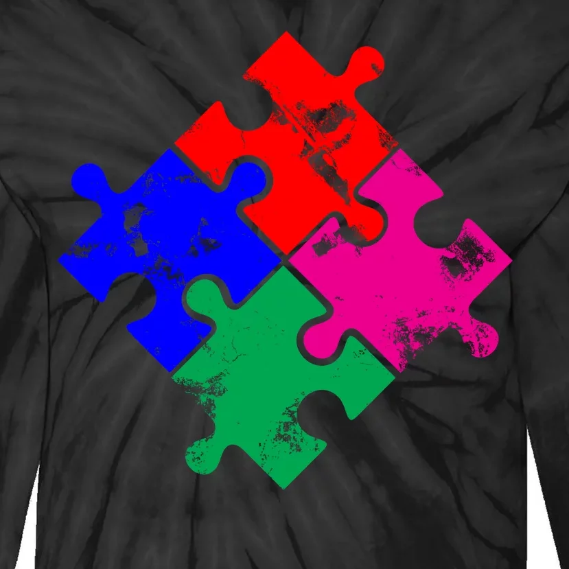 Autism Awareness Distressed Puzzle Pieces Tie-Dye Long Sleeve Shirt