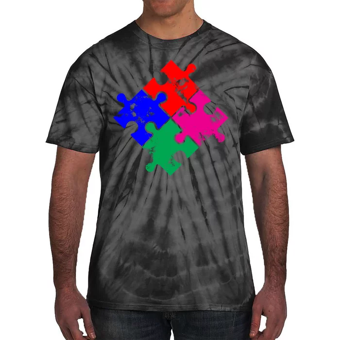 Autism Awareness Distressed Puzzle Pieces Tie-Dye T-Shirt