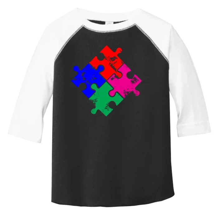 Autism Awareness Distressed Puzzle Pieces Toddler Fine Jersey T-Shirt