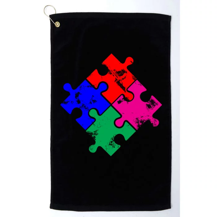 Autism Awareness Distressed Puzzle Pieces Platinum Collection Golf Towel