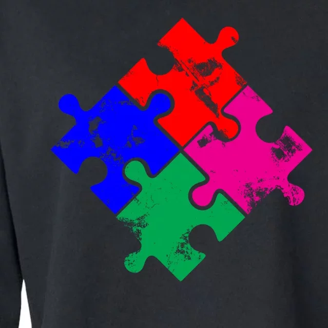 Autism Awareness Distressed Puzzle Pieces Cropped Pullover Crew