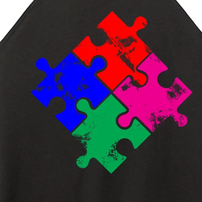 Autism Awareness Distressed Puzzle Pieces Women’s Perfect Tri Rocker Tank