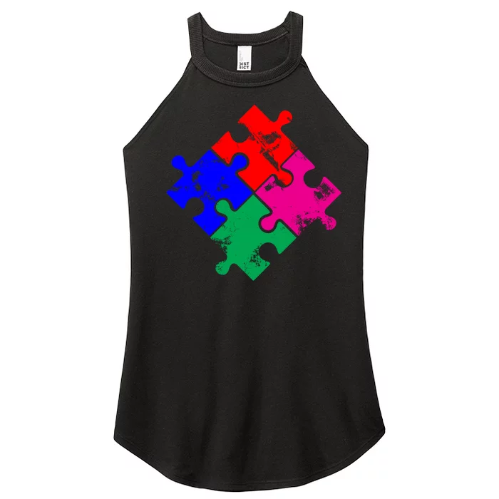 Autism Awareness Distressed Puzzle Pieces Women’s Perfect Tri Rocker Tank