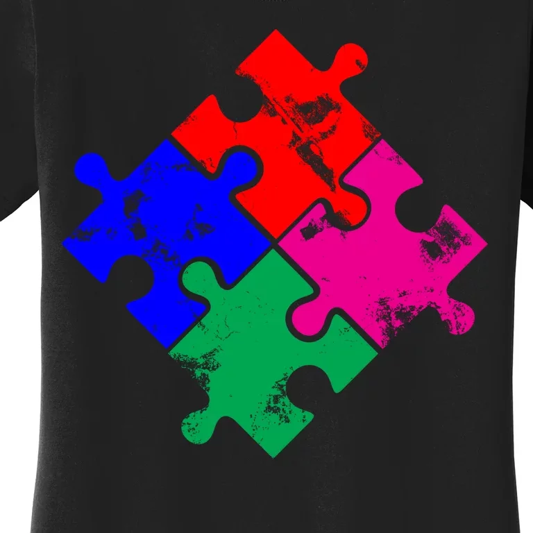 Autism Awareness Distressed Puzzle Pieces Women's T-Shirt