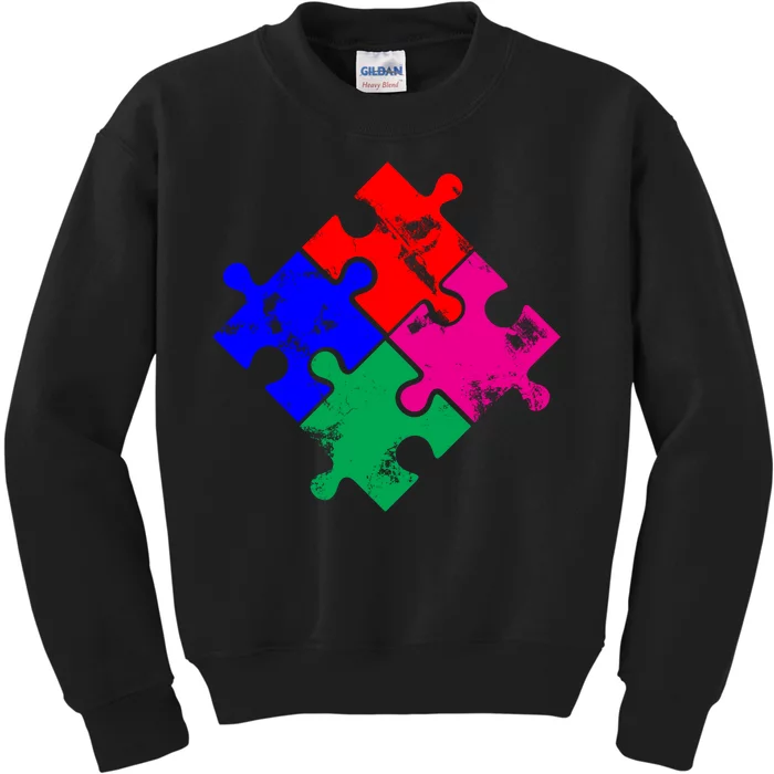 Autism Awareness Distressed Puzzle Pieces Kids Sweatshirt