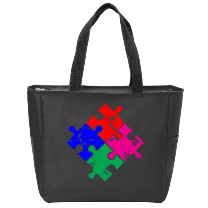 Autism Awareness Distressed Puzzle Pieces Zip Tote Bag