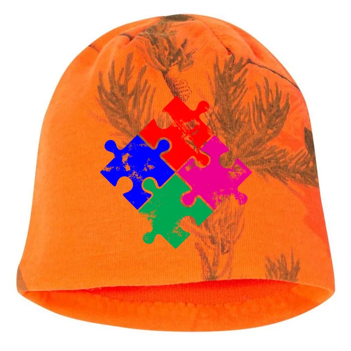 Autism Awareness Distressed Puzzle Pieces Kati - Camo Knit Beanie