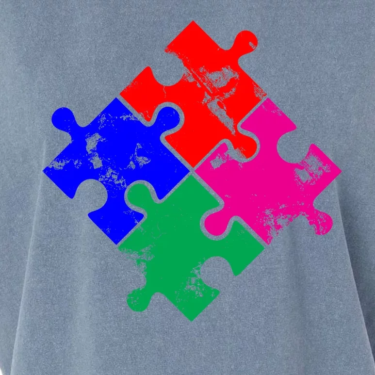 Autism Awareness Distressed Puzzle Pieces Garment-Dyed Women's Muscle Tee