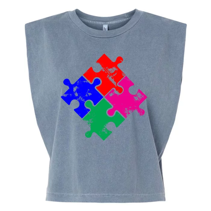 Autism Awareness Distressed Puzzle Pieces Garment-Dyed Women's Muscle Tee