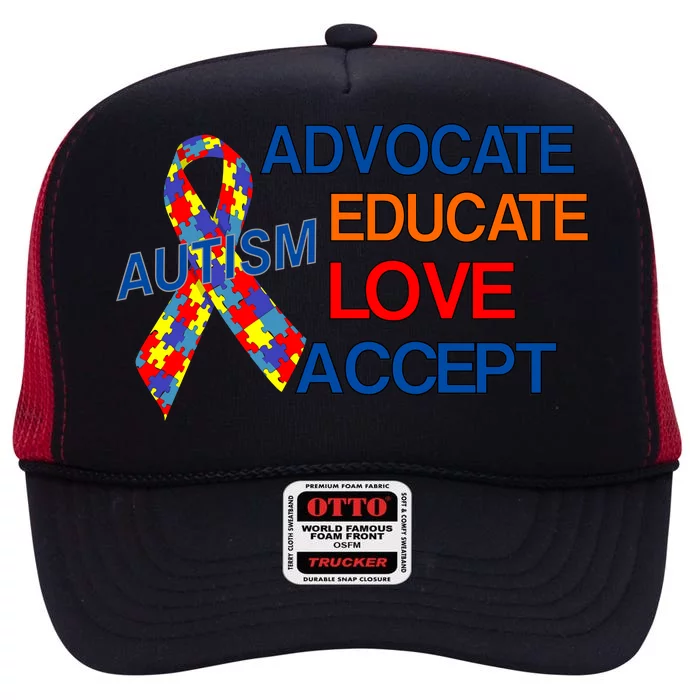 Autism Awareness Educate High Crown Mesh Trucker Hat