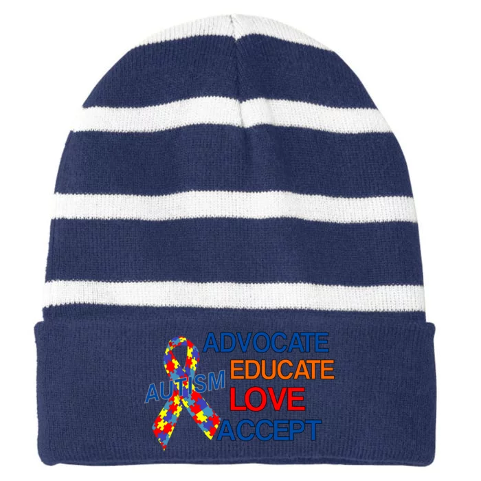 Autism Awareness Educate Striped Beanie with Solid Band