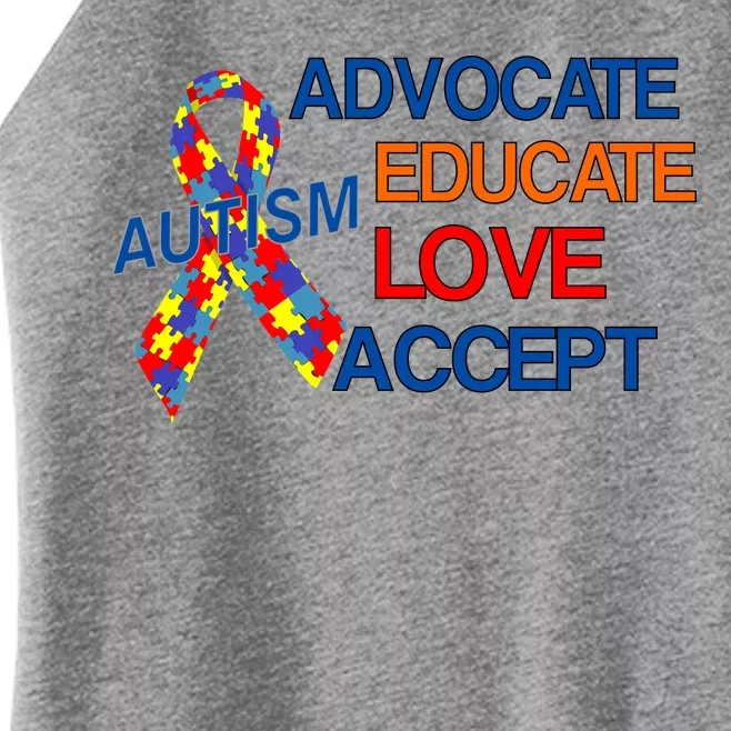 Autism Awareness Educate Women’s Perfect Tri Rocker Tank