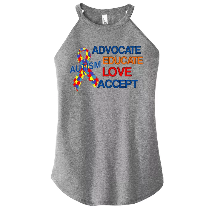 Autism Awareness Educate Women’s Perfect Tri Rocker Tank