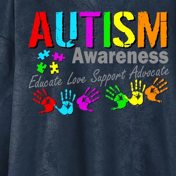 Autism Awareness Educate Love Support Advocate Hooded Wearable Blanket