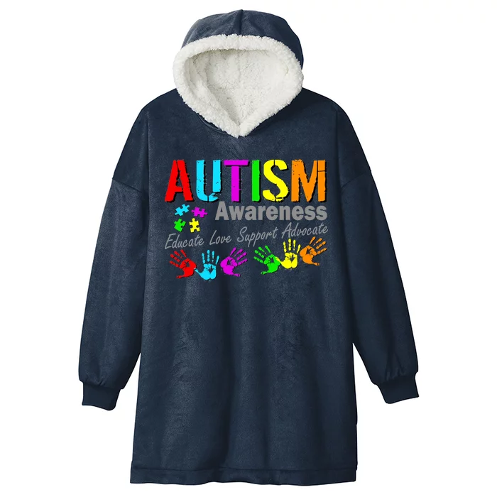 Autism Awareness Educate Love Support Advocate Hooded Wearable Blanket