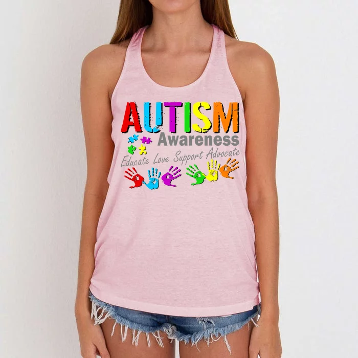 Autism Awareness Educate Love Support Advocate Women's Knotted Racerback Tank