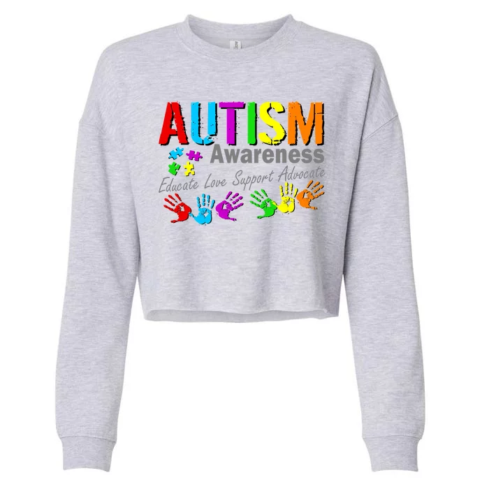 Autism Awareness Educate Love Support Advocate Cropped Pullover Crew