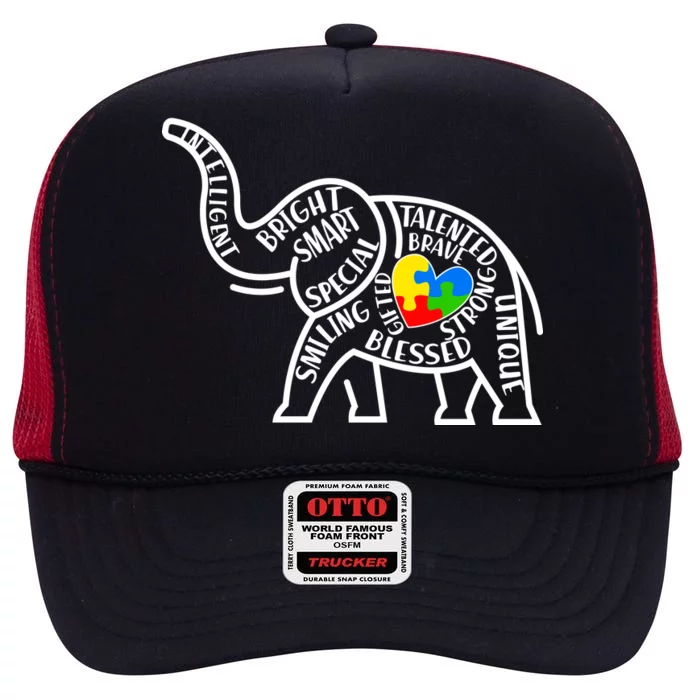 Autism Awareness Elephant High Crown Mesh Trucker Hat