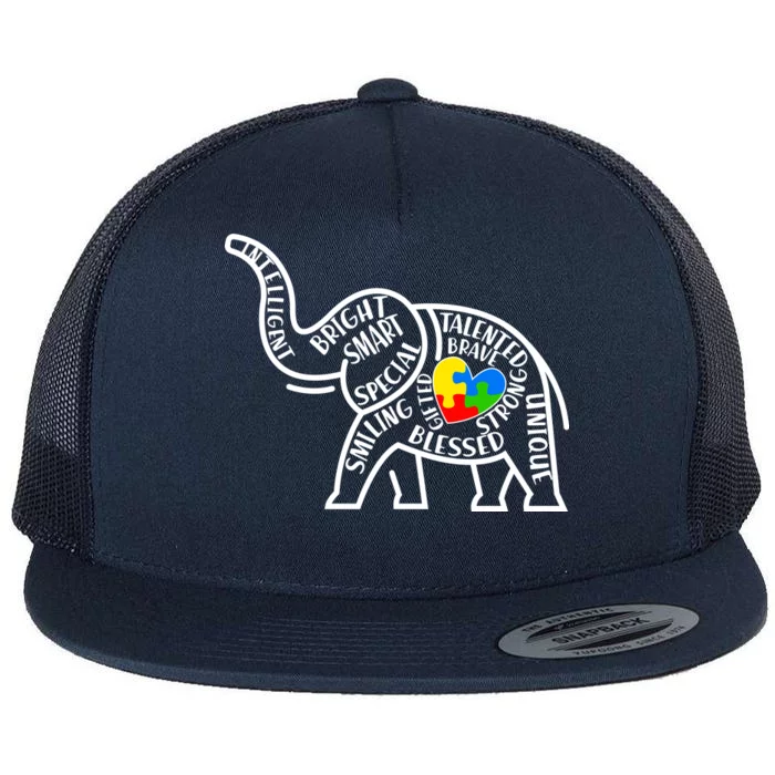 Autism Awareness Elephant Flat Bill Trucker Hat