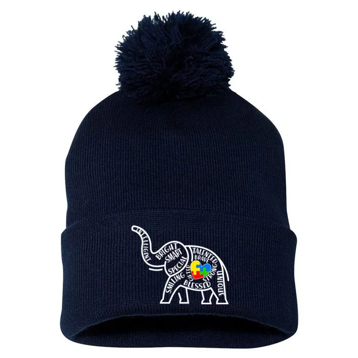 Autism Awareness Elephant Pom Pom 12in Knit Beanie