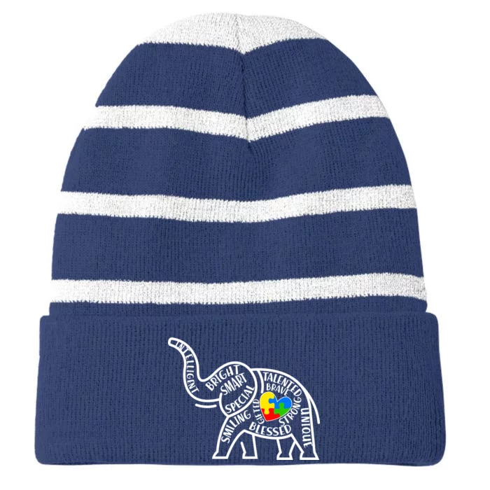 Autism Awareness Elephant Striped Beanie with Solid Band