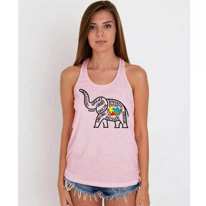 Autism Awareness Elephant Women's Knotted Racerback Tank