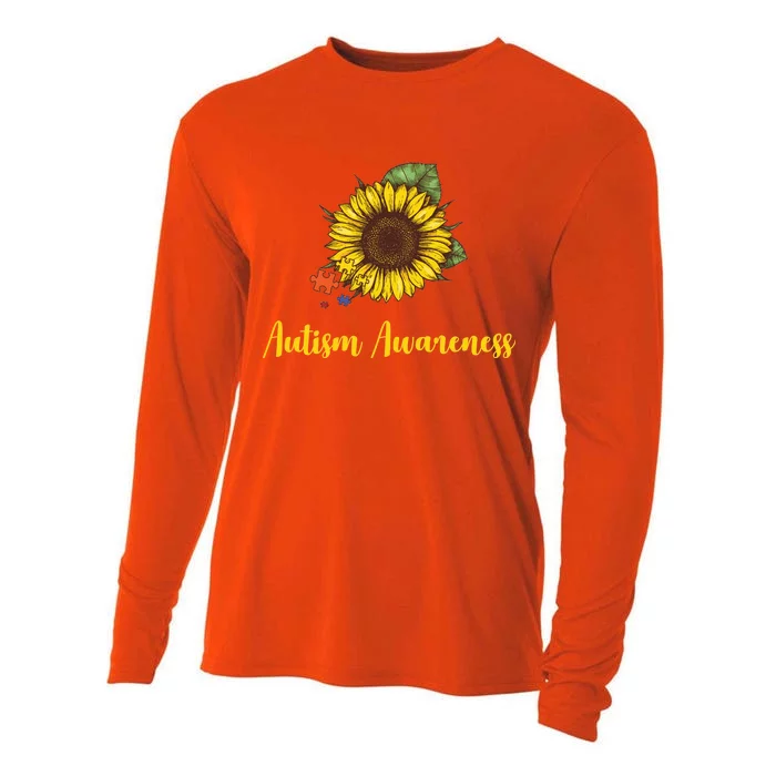 Autism Awareness Flower Puzzle Cooling Performance Long Sleeve Crew