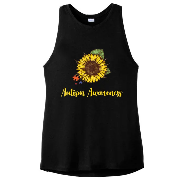 Autism Awareness Flower Puzzle Ladies Tri-Blend Wicking Tank