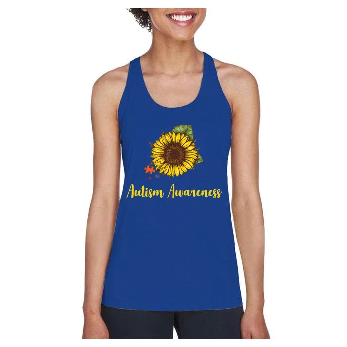 Autism Awareness Flower Puzzle Women's Racerback Tank