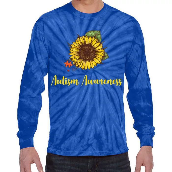 Autism Awareness Flower Puzzle Tie-Dye Long Sleeve Shirt