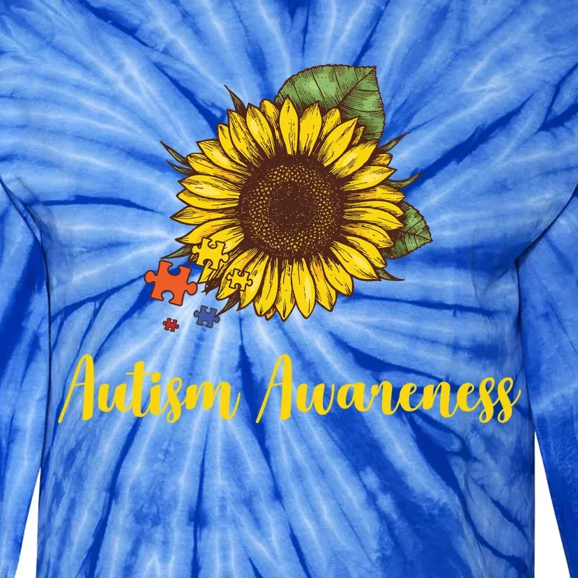 Autism Awareness Flower Puzzle Tie-Dye Long Sleeve Shirt