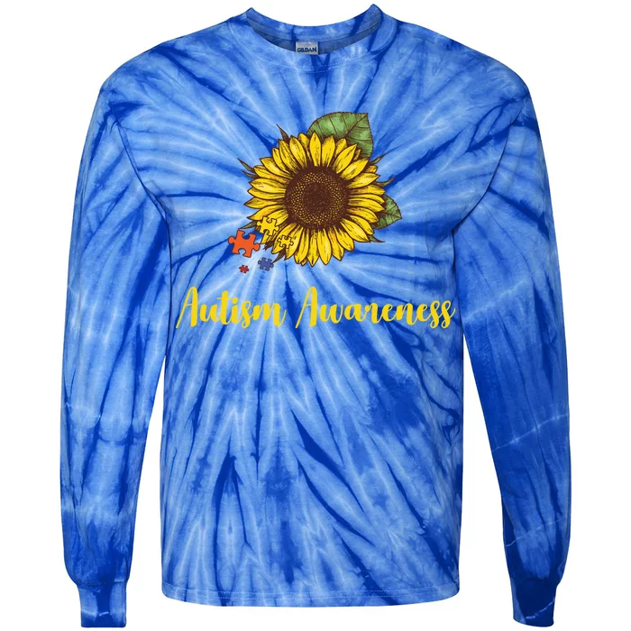 Autism Awareness Flower Puzzle Tie-Dye Long Sleeve Shirt