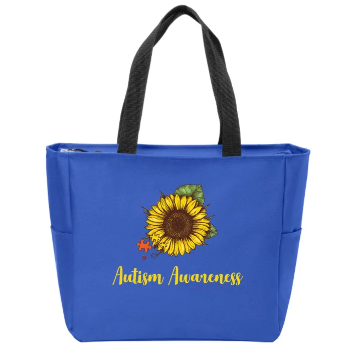 Autism Awareness Flower Puzzle Zip Tote Bag