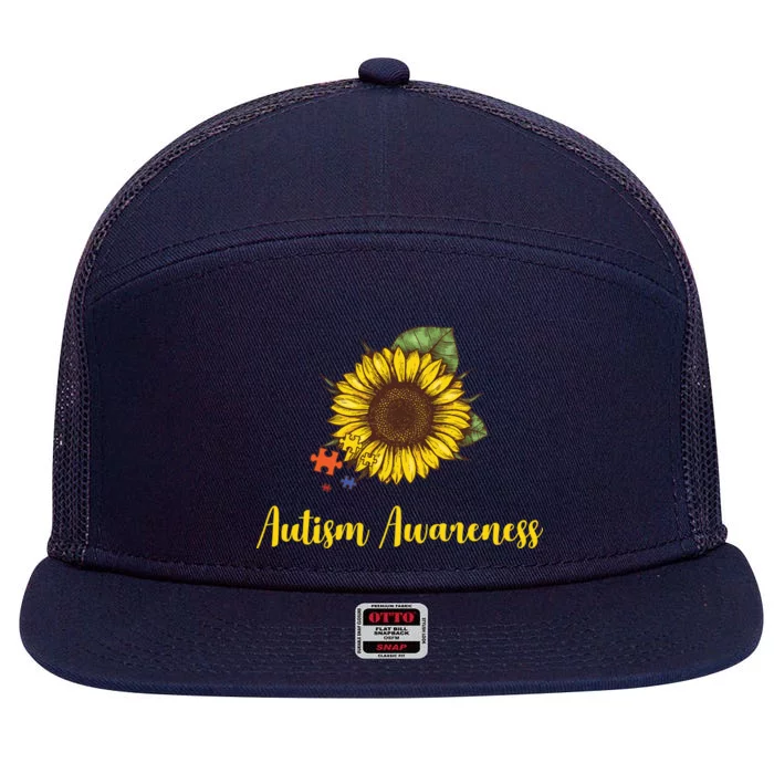 Autism Awareness Flower Puzzle 7 Panel Mesh Trucker Snapback Hat