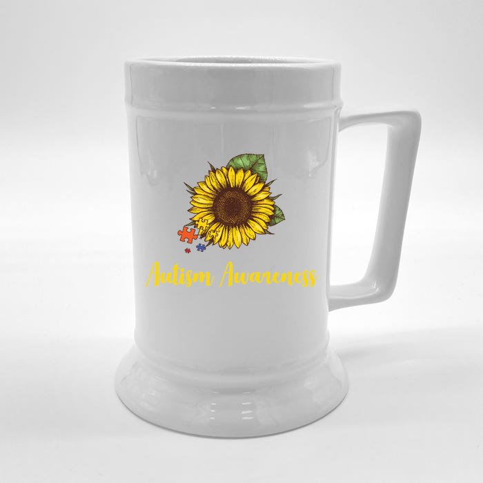 Autism Awareness Flower Puzzle Front & Back Beer Stein