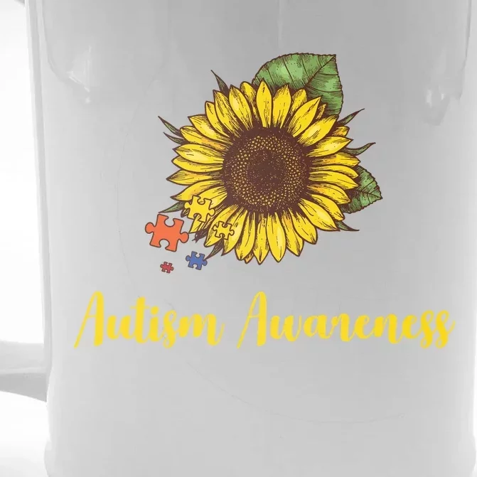 Autism Awareness Flower Puzzle Front & Back Beer Stein