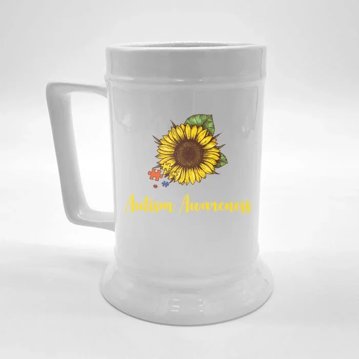 Autism Awareness Flower Puzzle Front & Back Beer Stein