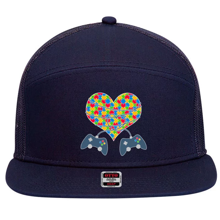 Autism Awareness Gamer Love 7 Panel Mesh Trucker Snapback Hat