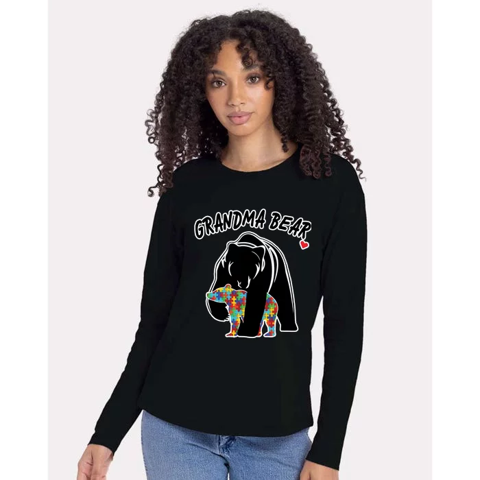 Autism Awareness Grandma Bear Womens Cotton Relaxed Long Sleeve T-Shirt