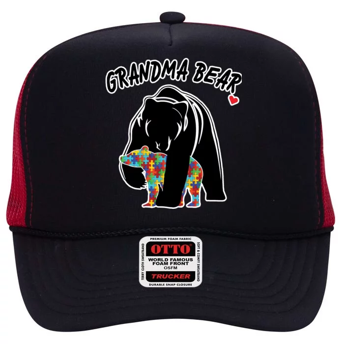 Autism Awareness Grandma Bear High Crown Mesh Trucker Hat