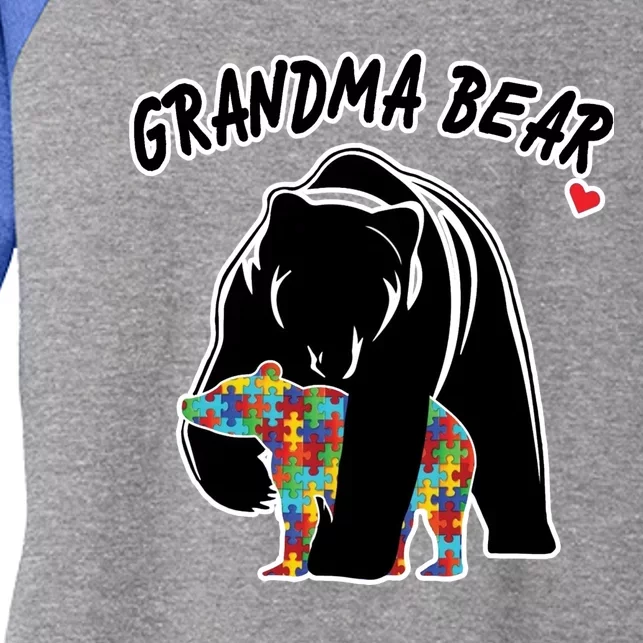 Autism Awareness Grandma Bear Women's Tri-Blend 3/4-Sleeve Raglan Shirt