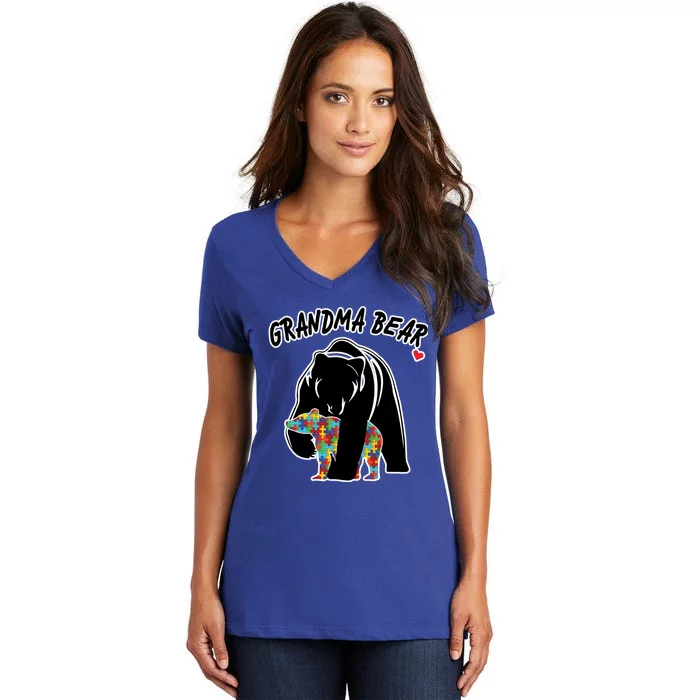 Autism Awareness Grandma Bear Women's V-Neck T-Shirt