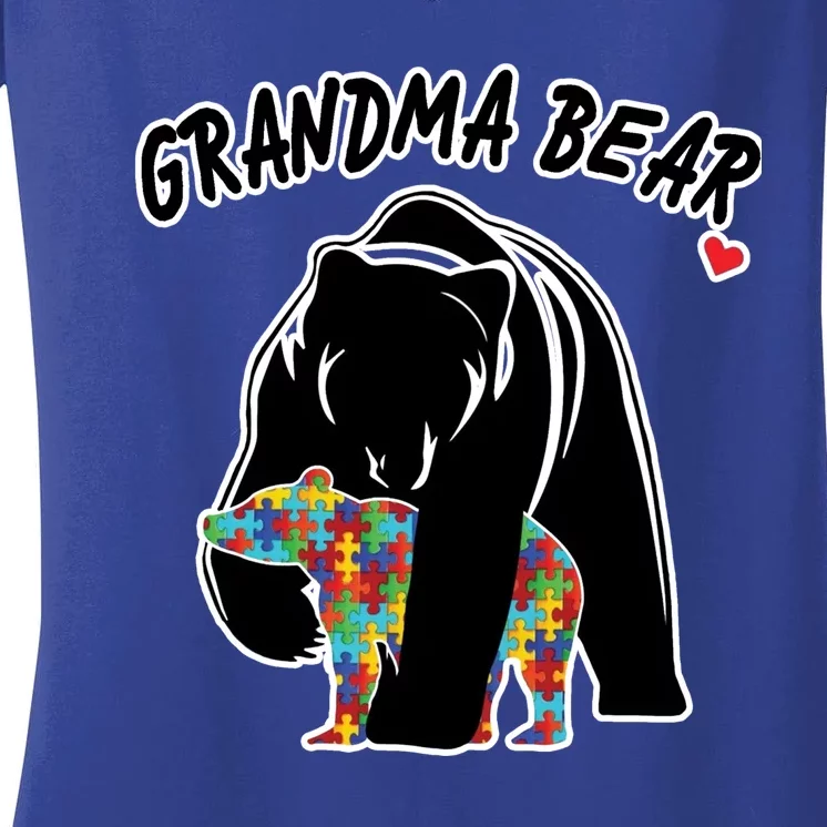 Autism Awareness Grandma Bear Women's V-Neck T-Shirt