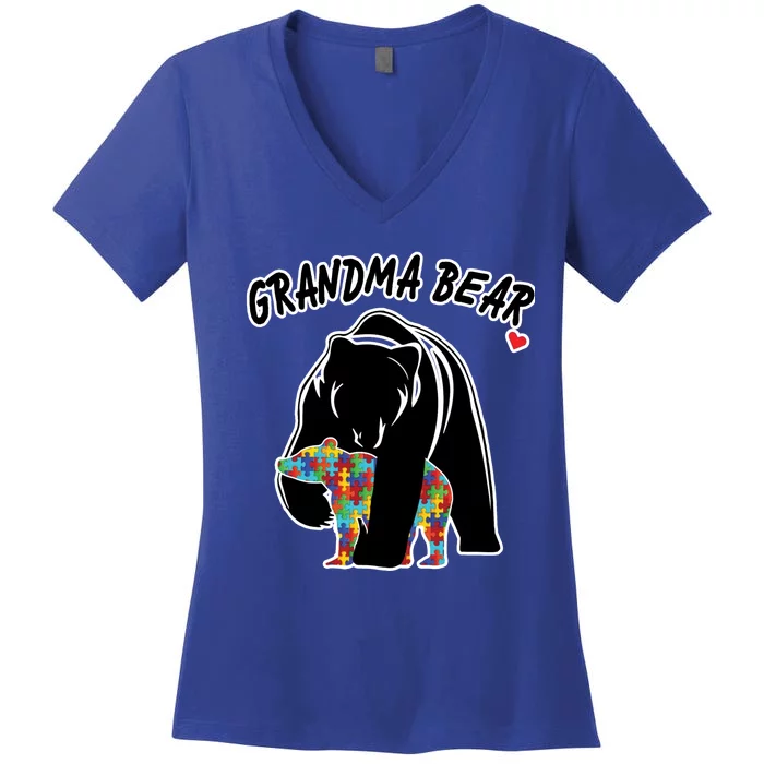 Autism Awareness Grandma Bear Women's V-Neck T-Shirt