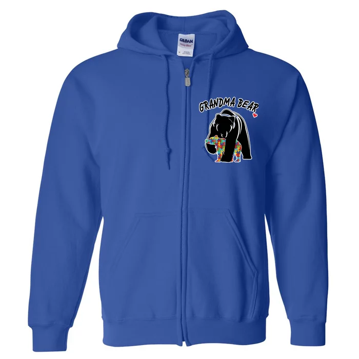 Autism Awareness Grandma Bear Full Zip Hoodie