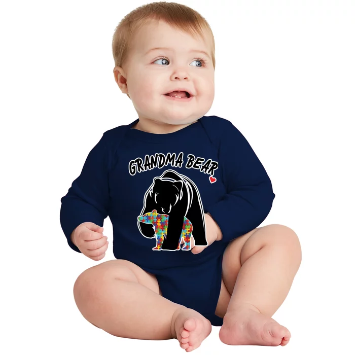 Autism Awareness Grandma Bear Baby Long Sleeve Bodysuit